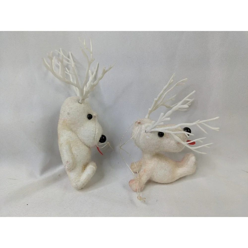 Flocked Beagle‎ Dog Reindeer Plastic Ornament Lot